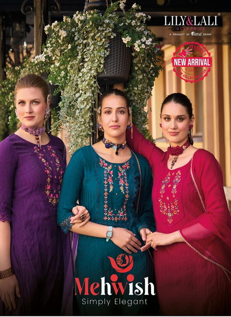 Mehwish By Lily And Lali Jacquard Silk Embroidery Kurti With Bottom Dupatta Wholesale Online Catalog